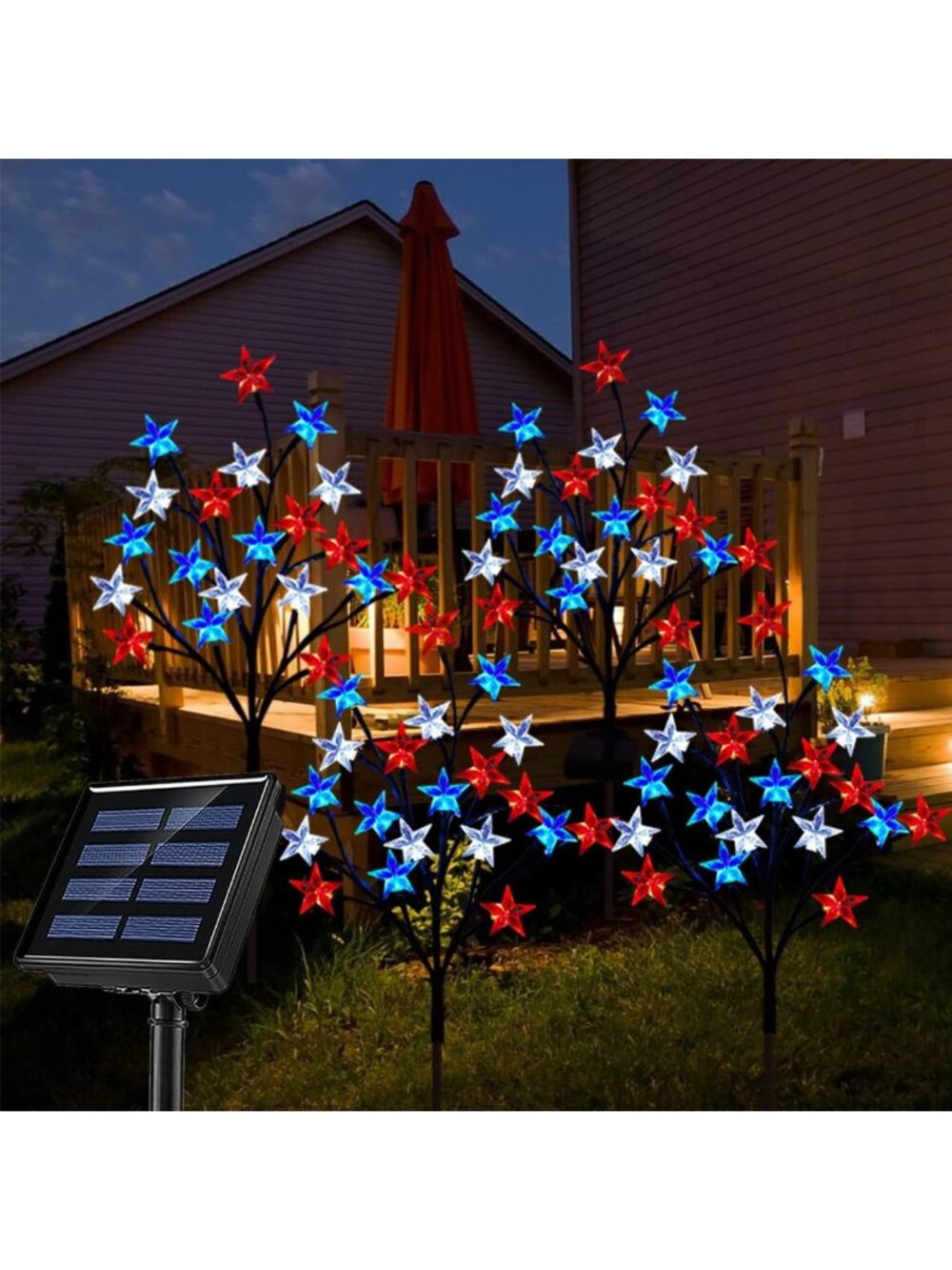 Patriotic Solar Stake Lights - 4-in-1 Red, White & Blue Outdoor Decor, 8 Modes